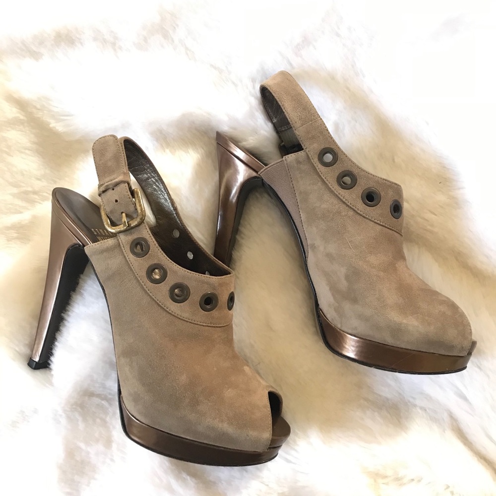 Platform peep toe sling back pumps